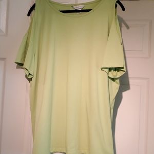 CJ Banks lime green cold shoulder top